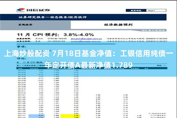 上海炒股配资 7月18日基金净值：工银信用纯债一年定开债A最新净值1.789