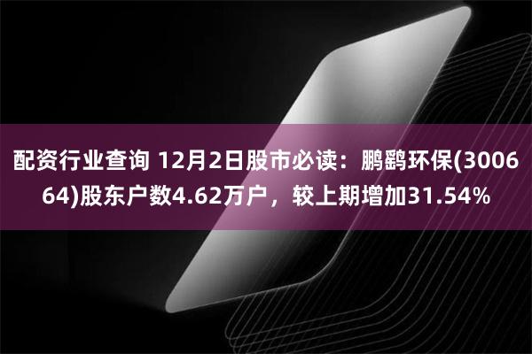 配资行业查询 12月2日股市必读：鹏鹞环保(300664)股东户数4.62万户，较上期增加31.54%